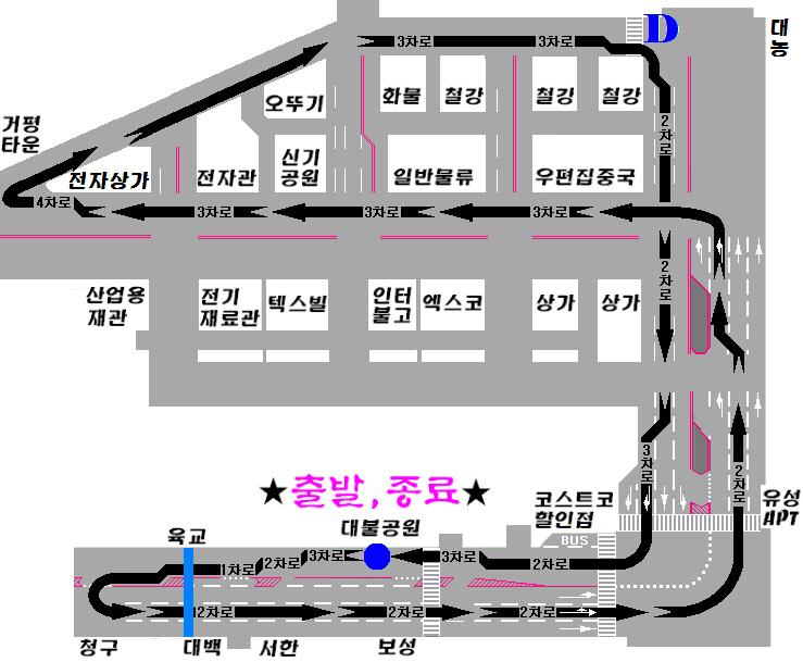 안전 자동차운전전문학원도로주행 D코스 약도