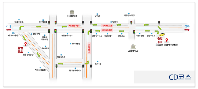 중앙 자동차운전전문학원도로주행 C,D 코스 약도