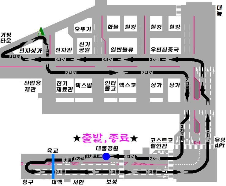 안전 자동차운전전문학원도로주행 A코스 약도